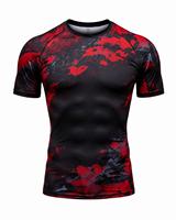 T-shirt de sport respirant à manches courtes pour homme, imprimé camouflage noir et rouge, séchage rapide, en spandex, anti-transpiration, vente chaude