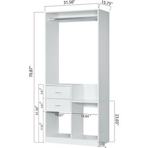 Sistema organizzatore armadio bianco a parete 32 "W X 16" D X 71 "H cassetti appendiabiti portaoggetti - Product Image 3