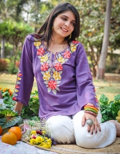 KV <b>Women's</b> Embroidered Viscose Rayon Wrinkle-Free Reversible Straight <b>Kurta</b> <b>for</b> <b>Women</b> (Purple Autumn) - Product Image 1