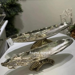 Elegante tazón decorativo en forma de luna con soporte, tazón decorativo oriental de metal niquelado con diseño de palmera, hecho a mano. - Product Image 3