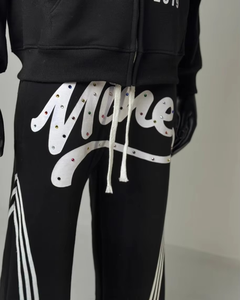 Pantalon de survêtement d'hiver en molleton épais 100% coton, respirant, avec broderie losanges superposées, cordon de serrage, style streetwear, couleur unie, pour la maternité - Product Image 3