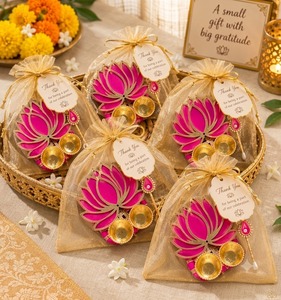 Indian Lotus Diya Hanging Garland Wedding Party Favor Artificial Flower String Thank You Gift Bag Diwali Puja Return <b>New</b> <b>Year</b> - Product Image 1