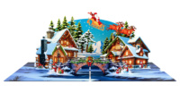 Carte de vœux pop-up de Noël en papier 3D avec scènes de cabane en bois, arbres, rennes et traîneau du Père Noël, personnalisable pour la remise des diplômes et les anniversaires