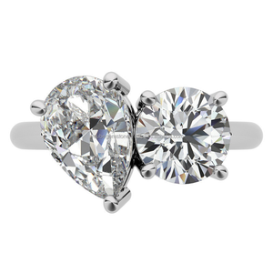 Anillo de compromiso de boda de piedra doble de Plata de Ley 925 de lujo 7*5MM pera y corte redondo CVD diamante chapado en oro - Product Image 5