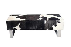 Cow Pattern Upholstered <b>Ottoman</b> Tufted Bench Metal Legs Modern Home <b>Stool</b> for Living Room Hotel - Product Image 2