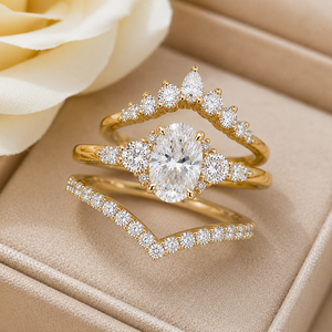 Luxury Rose Gold Plated Oval Cut Gemstone Bridal <b>Ring</b> Set <b>Crown</b> Chevron Wedding Engagement Stackable <b>Ring</b> for Women Party Gift - Product Image 4