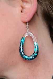 Handmade Epoxy <b>Resin</b> Oval Earrings Blue Gradient Transparent Statement Jewelry Fashion Accessories <b>Resin</b> <b>Crafts</b> - Product Image 2
