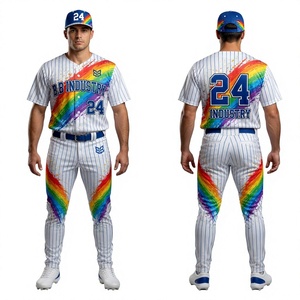 Uniforme de Béisbol Azul a Rayas, Tela Premium que Absorbe la Humedad, Bordado Personalizado, Jersey con Botones Completos y Pantalones a Juego - Product Image 2