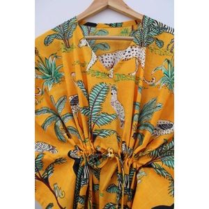 Vestido Kaftán de Algodón con Estampado Floral, Cuello en V, Cordón Ajustable, Informal, Transpirable, Túnica de Verano, Estilo Boho, para la Playa, Largo Completo - Product Image 5