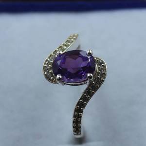 Bague ovale en améthyste, argent sterling, accents de zircon cubique, pierre précieuse, bague de fiançailles, cadeau pour elle, bijoux - Product Image 5