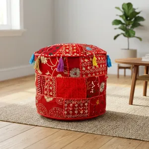 Traditional Latest Patchwork Embroidery Ottoman Pouf Cover Round Footstool Cover Living Room Furniture <b>Stool</b> Cushion Seat - Product Image 1
