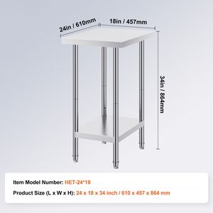 Tavolo da Lavoro in Acciaio Inox Resistente 24 X 18 X 34 Pollici, Capacità di Carico 640 Libbre, con 3 Livelli di Altezza Regolabili e Lavello - Product Image 5