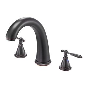 Grifo de bañera romano de 3 orificios con cascada, grifo de cuello de cisne para montaje en cubierta, juego de grifos para bañeras con 2 manijas, grifos romanos para baño y ducha - Product Image 1