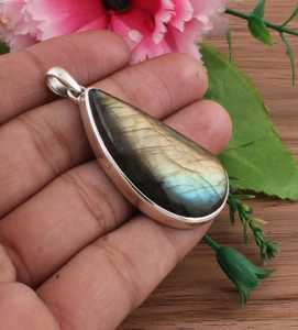 Natural Labradorite Teardrop Pendant Sterling Silver Boho Gemstone Necklace Handmade <b>Flash</b> Jewelry Gift For Women - Product Image 2