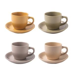 Ensemble de 4 <span class=keywords><strong>tasses</strong></span> et soucoupes <span class=keywords><strong>à</strong></span> <span class=keywords><strong>café</strong></span> en grès coquille d'oeuf moderne pour propriétaire de <span class=keywords><strong>café</strong></span> expresso personnalisé - Product Image 1
