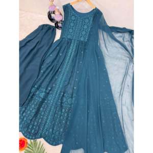 Designer Polyester Salwar Kameez with <b>Top</b> Plazzo and Dupatta <b>Wedding</b> Sequence Work - Product Image 1