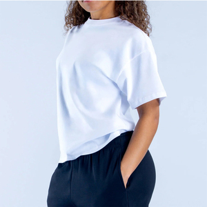 Camisetas de Punto Transpirables de Manga Corta con Cuello Redondo y Hombros Caídos para Mujer, de Alta Calidad, Precio Bajo al por Mayor, Nueva Llegada - Product Image 3