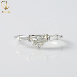 14k Gold Three Stone Engagement <b>Ring</b>, Half <b>Moon</b> & Baguette Tapered Cut Moissanite Diamond Wedding <b>Ring</b> - Product Image 1