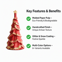 Árbol de Navidad de Pulpa de Papel Roja con Purpurina y Nieve, Decoración de Mesa, OEM ODM