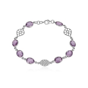 <b>Amethyst</b> Gemstone Designer 925 Sterling Silver Link <b>Bracelet</b> for Women Oval Cut Purple Crystal Floral Charm <b>Bracelet</b> - Product Image 1