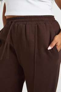 กางเกงวอร์มผ้าฝ้ายคุณภาพสูงสำหรับผู้หญิง ทรงปกติ สีน้ำตาลล้วน สไตล์ลำลอง ทรงหลวม เอวยางยืด - Product Image 4