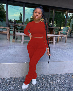 Ensemble crop top et pantalon taille haute moulant à manches longues pour femme, couleur unie, effet ventre plat, style streetwear hip-hop - Product Image 6