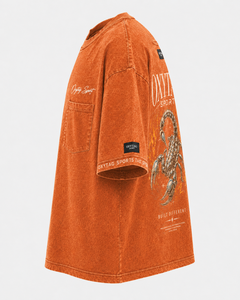 เสื้อยืดโอเวอร์ไซส์ลายกราฟิกสีส้มวินเทจสำหรับผู้ชาย สไตล์สตรีทแวร์ พิมพ์ลายแมงป่อง ผ้าฝ้าย ใส่สบายๆ ในฤดูร้อน เสื้อยืดลำลองสำหรับทุกเพศ - Product Image 2
