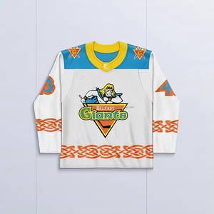 Maillot de hockey sur glace personnalisé pour homme, sublimé, blanc, bleu, orange, respirant, en polyester, avec nom et numéro du joueur, uniforme - Product Image 5
