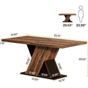 55-Inch <b>Rustic</b> Brown Rectangle Farmhouse <b>Dining</b> <b>Table</b> <b>Wooden</b> Dinner <b>Table</b> for 4 for Kitchen & <b>Dining</b> Room - Product Image 2