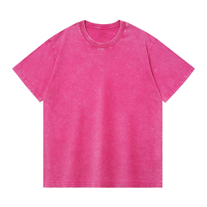 เสื้อยืดวินเทจผู้ชายรุ่นใหม่ล่าสุด ทรงโอเวอร์ไซส์ สีชมพูพื้น ล้างสีแบบแอซิด ระบายอากาศได้ดี แห้งเร็ว เป็นมิตรกับสิ่งแวดล้อม ผ้าฝ้าย 100% แขนสั้น - Product Image 2