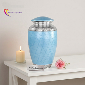 Decorative Sky Blue Metal Urn Adult Ashes Funeral Urns Custom Handcrafted Aluminium Cremation Urn Wholesale Manufacturer of Urns - Product Image 1
