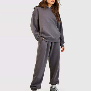 Ensemble deux pièces personnalisé avec logo imprimé, unisexe, pour l'hiver, survêtements décontractés surdimensionnés pour femmes, pantalons de survêtement et sweats à capuche pour le fitness - Product Image 3