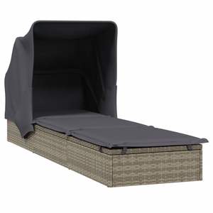Chaise longue en rotin PE 83,1 x 25,6 po avec structure en acier thermolaqué, idéale pour les transats, disponible en gris - Product Image 4