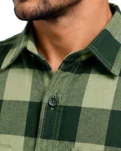 Custom Forest Green Plaid Men Flannel Shirt Long Sleeve Button <b>Down</b> Checkered Cotton Casual Shirt With Chest Pockets Streetwear - Product Image 5