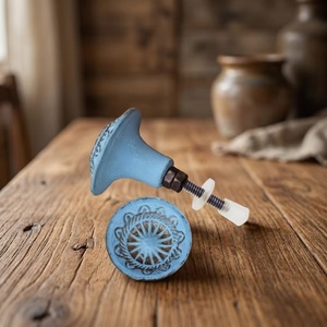 <b>Rustic</b> Blue Ceramic Cabinet Knob Round Decorative Handle for Home Office Furniture - Product Image 3