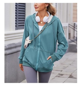 Sudadera con Capucha para Mujer, 100% Algodón, Manga Larga, Cuello Redondo, Hombros Caídos, Color Sólido, Cómoda, Casual, con Cierre, al Mejor Precio - Product Image 4