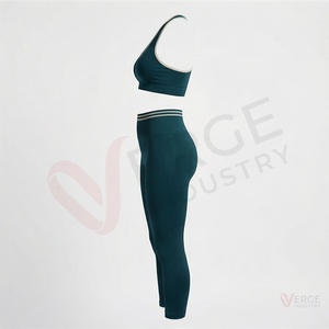 Conjunto Deportivo de 2 Piezas para Mujer, Sujetador Deportivo Azul Marino con Espalda Cruzada y Leggings de Cintura Alta con Ribete en Contraste - Product Image 3