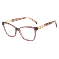 Gafas de moda para mujer 2026: Monturas ópticas ligeras de acetato de aro completo con forma de ojo de gato y patillas de diseño.