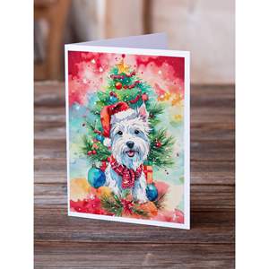Whimsical Westie Christmas Tarjetas de felicitación Paquete de 8 tarjetas de nota de tamaño A7 en blanco 5x7 con sobres - Product Image 2