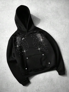 Sudaderas con capucha para hombre, de algodón y forro polar, extragrandes, gruesas, para invierno, estilo urbano, con estrella negra brillante de pedrería, personalizables al por mayor - Product Image 2