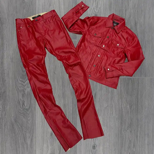 Custom Print Embroidered Men Button Up Leather Jacket With <b>Pants</b> Pu Stacked Flare <b>Pants</b> Set Leather Tracksuit for Men - Product Image 1