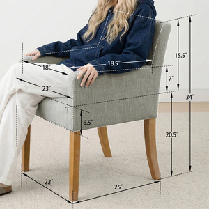 Chaise de salle à manger contemporaine en bois massif et bois manufacturé avec assise en mousse et revêtement en lin MD08 - Product Image 3