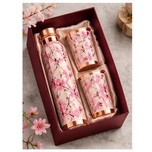 Copper <b>Water</b> <b>Bottle</b> with Two Cups Large Capacity <b>Customized</b> Minimalist Design Portable Drinkware Set for Home Use - Product Image 1
