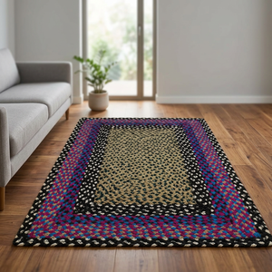 Tapis géométrique bohème en jute fabriqué à la machine, adapté aux animaux domestiques, antidérapant, écologique, pour la décoration du salon - Product Image 1