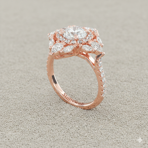 Anillo de compromiso Stonewels Empress Diamond Halo de oro con engaste de púas certificado - Product Image 6