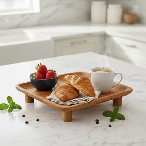 Wooden Pedestal Cake Stand Rustic Rectangular Serving Tray Decorative Risers for <b>Kitchen</b> Bathroom Home Decor - Product Image 4