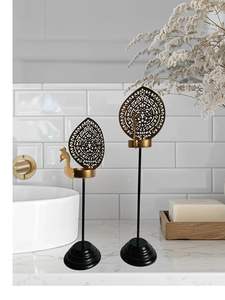 Porte-bougie décoratif en métal avec motif feuille d'or, accent de table, décoration de mariage de luxe, éclairage votif, décoration intérieure, cadeau unique - Product Image 6