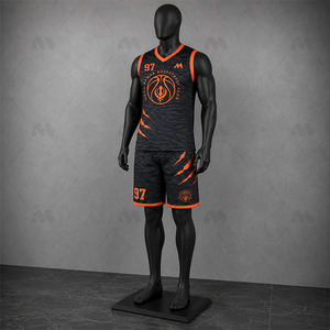Ensemble de maillots de basket-ball personnalisés, design à rayures tigrées noir et orange, uniforme sans manches pour hommes et femmes, pour l'entraînement et les matchs - Product Image 3