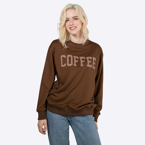Women <b>Coffee</b> <b>Print</b> Crew Neck Sweatshirt Regular Fit Long Sleeve Brown Cotton Autumn Wear - Product Image 5