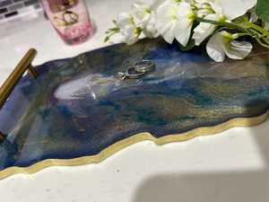 <b>Resin</b> Tray Handmade Antique Weathered Coastal Design Multi-Functional Wedding Serving Tray for Home Hotel Kitchen <b>Table</b> <b>Top</b> - Product Image 6